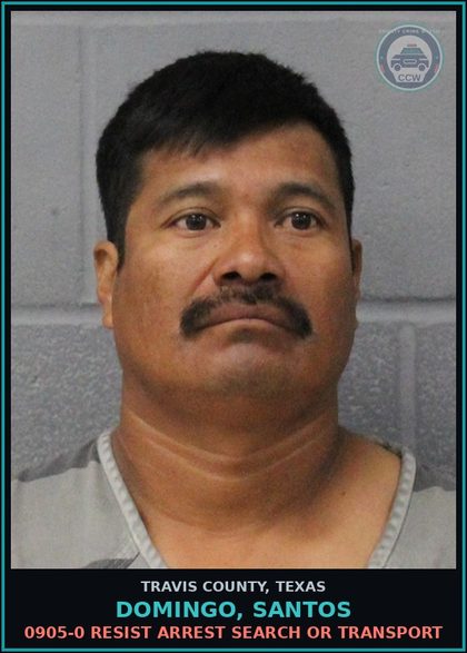 CCW arrest card for Domingo, Santos in Travis County: 0905-0 RESIST ARREST SEARCH OR TRANSPORT