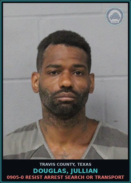 CCW arrest card for Douglas, Jullian in Travis County: 0905-0 RESIST ARREST SEARCH OR TRANSPORT