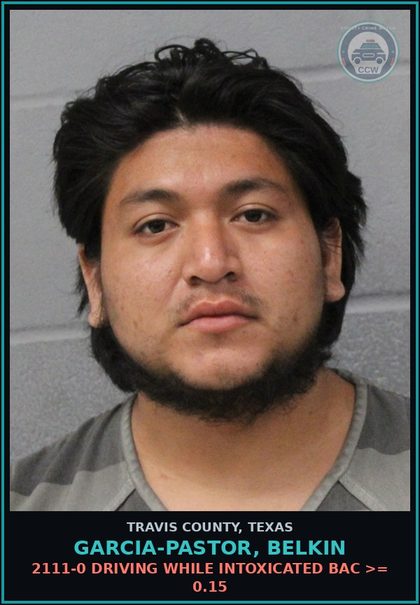 CCW arrest card for Garcia-Pastor, Belkin in Travis County: 2111-0 DRIVING WHILE INTOXICATED BAC >= 0.15