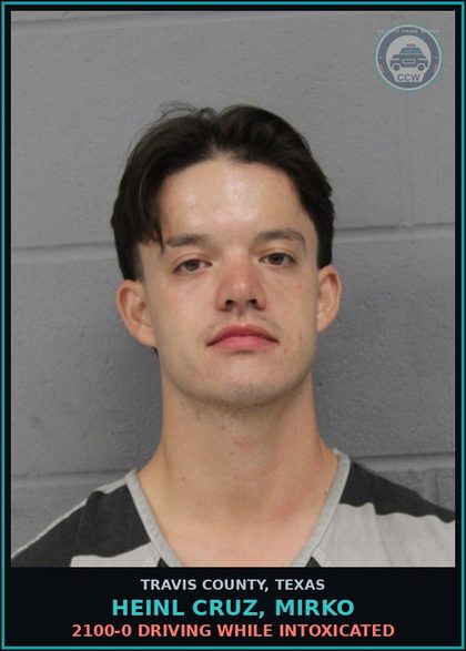 CCW arrest card for Heinl Cruz, Mirko in Travis County: 2100-0 DRIVING WHILE INTOXICATED