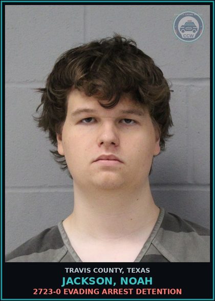 CCW arrest card for Jackson, Noah in Travis County: 2723-0 EVADING ARREST DETENTION