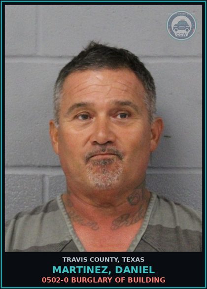 CCW arrest card for Martinez, Daniel in Travis County: 0502-0 BURGLARY OF BUILDING
