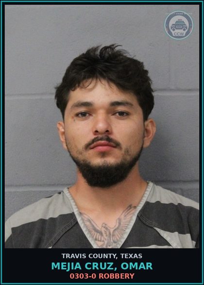 CCW arrest card for Mejia Cruz, Omar in Travis County: 0303-0 ROBBERY