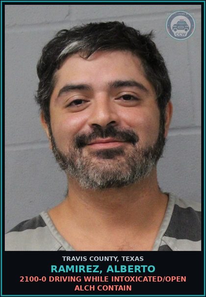 CCW arrest card for Ramirez, Alberto in Travis County: 2100-0 DRIVING WHILE INTOXICATED/OPEN ALCH CONTAIN