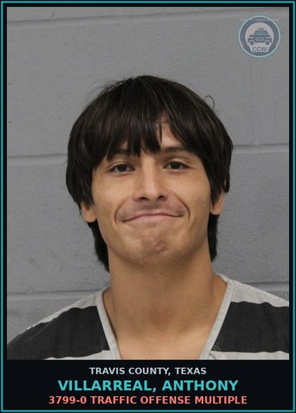 CCW arrest card for Villarreal, Anthony in Travis County: 3799-0 TRAFFIC OFFENSE MULTIPLE