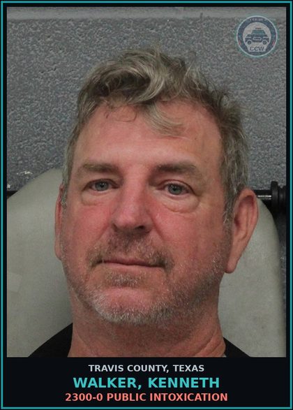 CCW arrest card for Walker, Kenneth in Travis County: 2300-0 PUBLIC INTOXICATION