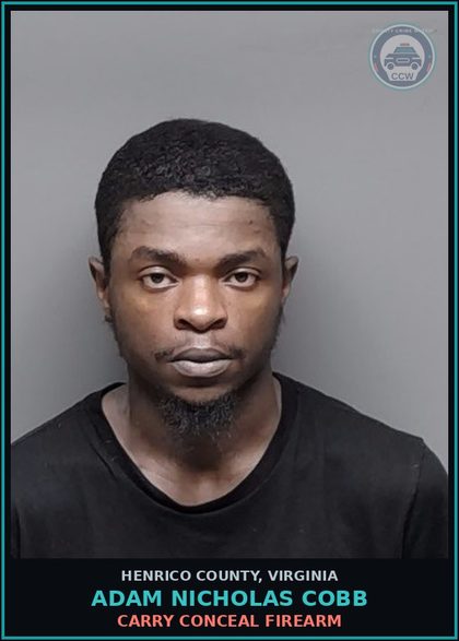 CCW arrest card for Adam Nicholas Cobb in Henrico County: CARRY CONCEAL FIREARM