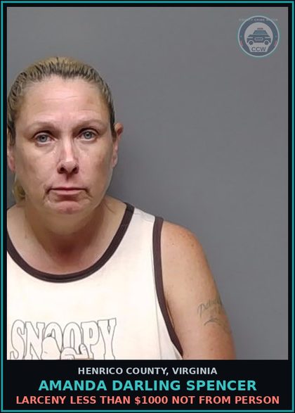 CCW arrest card for Amanda Darling Spencer in Henrico County: DRUGS: POSSESS SCH I OR II