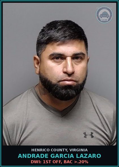 CCW arrest card for Andrade Garcia Lazaro in Henrico County: DWI: 1ST OFF, BAC >.20%