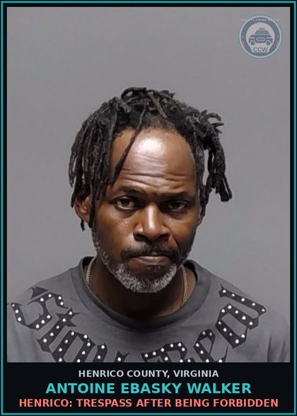 CCW arrest card for Antoine Ebasky Walker in Henrico County: CA/FTA