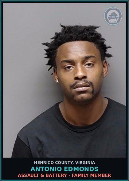 CCW arrest card for Antonio Edmonds in Henrico County: MONUMENT: INTENTIONAL DAMAGE, VALUE <$1000