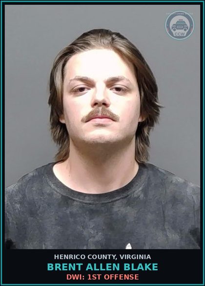 CCW arrest card for Brent Allen Blake in Henrico County: DWI: 1ST OFFENSE