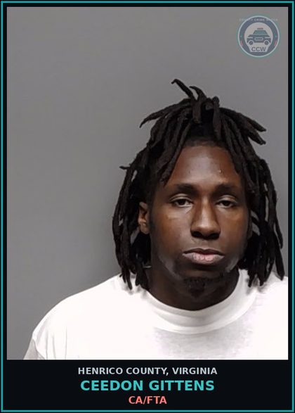 CCW arrest card for Ceedon Gittens in Henrico County: CA/FTA