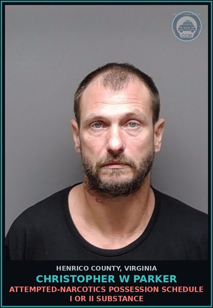 CCW arrest card for Christopher W Parker in Henrico County: ATTEMPTED-NARCOTICS Possession Schedule I or II drug