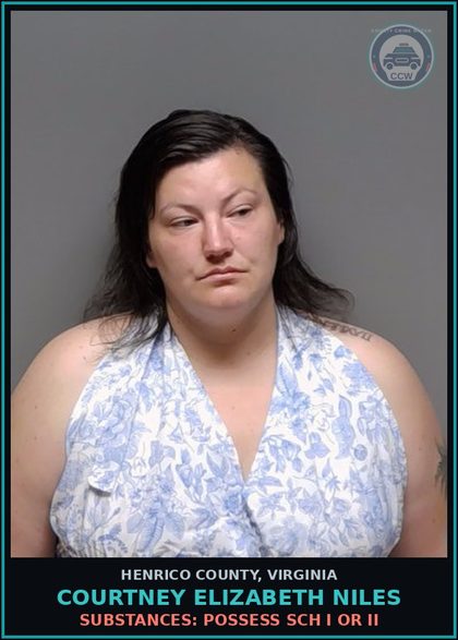 CCW arrest card for Courtney Elizabeth Niles in Henrico County: DRUGS: POSSESS SCH I OR II