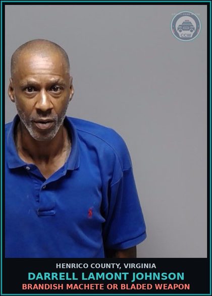 CCW arrest card for Darrell Lamont Johnson in Henrico County: CONTEMPT OF COURT: DISOBEY PROCESS, JUDGMENT/ETC