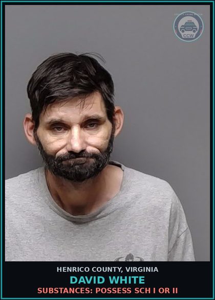 CCW arrest card for David White in Henrico County: DRUGS: POSSESS SCH I OR II