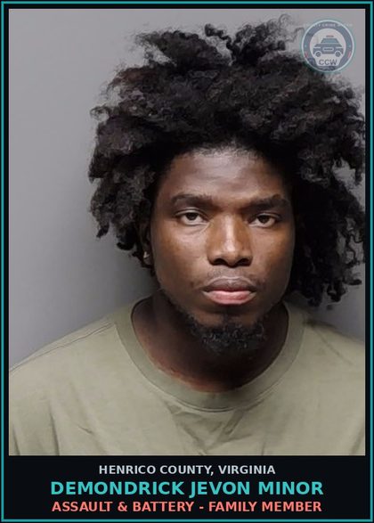 CCW arrest card for Demondrick Jevon Minor in Henrico County: MALICIOUS WOUNDING
