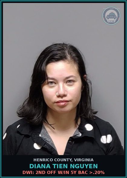 CCW arrest card for Diana Tien Nguyen in Henrico County: DWI: 2ND OFF W/IN 5Y BAC >.20%