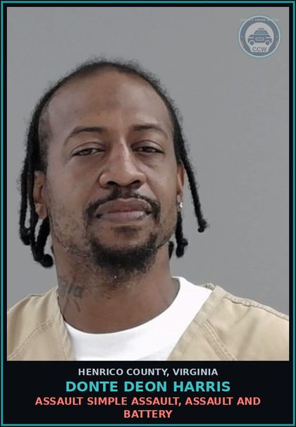 CCW arrest card for Donte Deon Harris in Henrico County: ASSAULT Simple assault, assault and battery