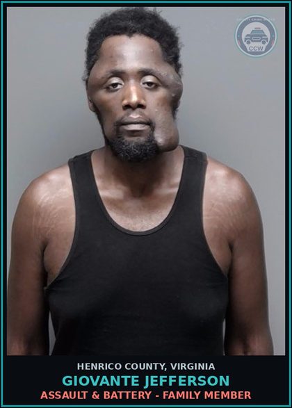 CCW arrest card for Giovante Jefferson in Henrico County: ABUSE/NEGLECT chld: RECKLESS DISREGARD FOR LIFE