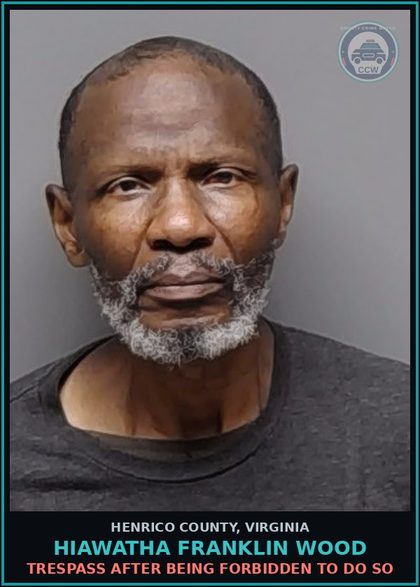 CCW arrest card for Hiawatha Franklin Wood in Henrico County: TRESPASS After being forbidden to do so