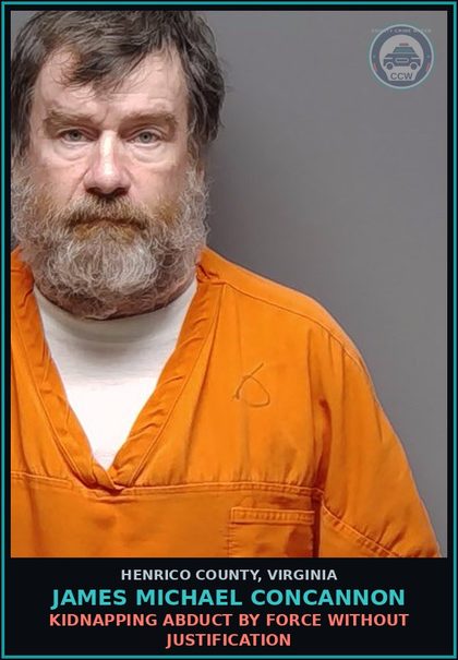CCW arrest card for James Michael Concannon in Henrico County: KIDNAPPING Abduct by force without justification