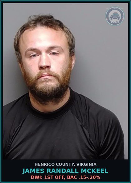 CCW arrest card for James Randall Mckeel in Henrico County: DWI: 1ST OFF, BAC .15-.20%