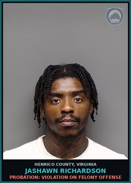 CCW arrest card for Jashawn Richardson in Henrico County: CA/FTA/LIC REVOKED