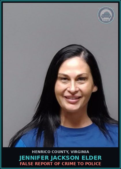 CCW arrest card for Jennifer Jackson Elder in Henrico County: FALSE REPORT OF CRIME TO POLICE
