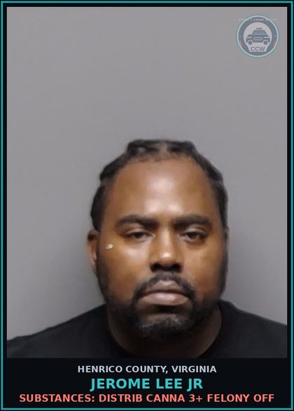 CCW arrest card for Jerome Lee Jr in Henrico County: DRUGS: DISTRIB Canna 3+ FELONY OFF