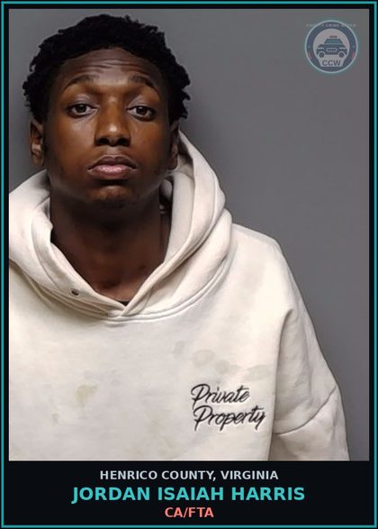 CCW arrest card for Jordan Isaiah Harris in Henrico County: CA/FTA