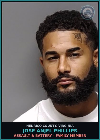 CCW arrest card for Jose Anjel Phillips in Henrico County: ASSAULT & BATTERY - FAMILY MEMBER