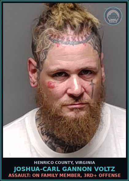 CCW arrest card for Joshua-Carl Gannon Voltz in Henrico County: ASSAULT: ON FAMILY MEMBER, 3RD+ OFFENSE