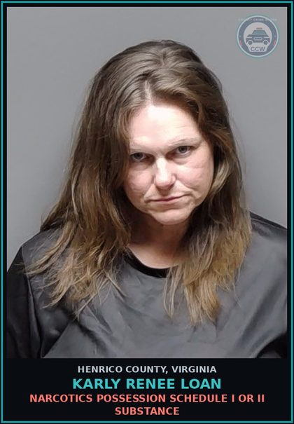 CCW arrest card for Karly Renee Loan in Henrico County: NARCOTICS Possession Schedule I or II drug