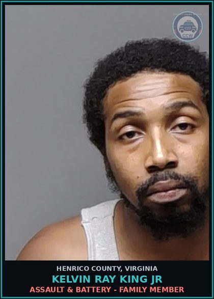 CCW arrest card for Kelvin Ray King Jr in Henrico County: PHONE: DAMAGE LINE; PREVENT SUMMONING LAW ENF
