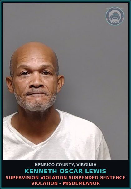 CCW arrest card for Kenneth Oscar Lewis in Henrico County: SUPERVISION VIOLATION Suspended sentence violation - Misdemeanor