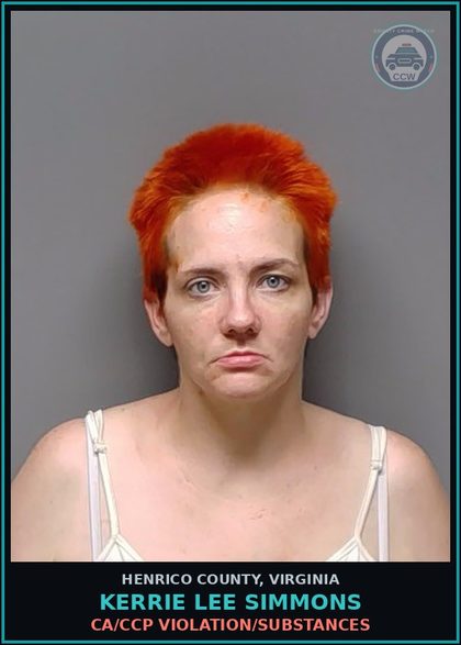 CCW arrest card for Kerrie Lee Simmons in Henrico County: CA/CCP VIOLATION/DRUGS