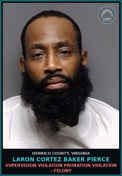 CCW arrest card for Laron Cortez Baker Pierce in Henrico County: DRUGS: POSSESS SCH I OR II