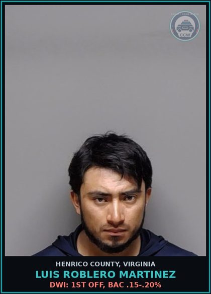 CCW arrest card for Luis Roblero Martinez in Henrico County: DWI: 1ST OFF, BAC .15-.20%