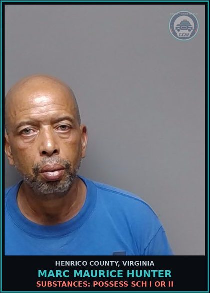 CCW arrest card for Marc Maurice Hunter in Henrico County: DRUGS: POSSESS SCH I OR II