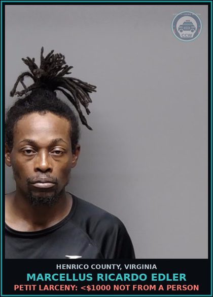 CCW arrest card for Marcellus Ricardo Edler in Henrico County: CA/FTA