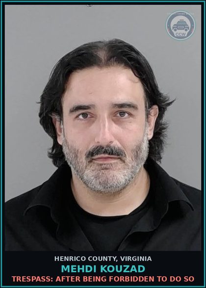 CCW arrest card for Mehdi Kouzad in Henrico County: TRESPASS: AFTER BEING FORBIDDEN TO DO SO