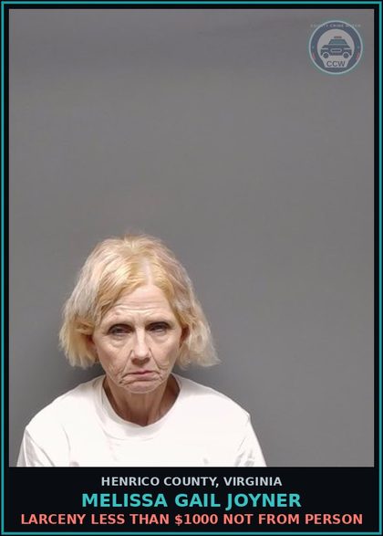 CCW arrest card for Melissa Gail Joyner in Henrico County: LARCENY Less than $1000 not from person