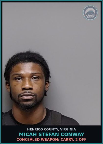 CCW arrest card for Micah Stefan Conway in Henrico County: CONCEALED WEAPON: CARRY, 2 OFF