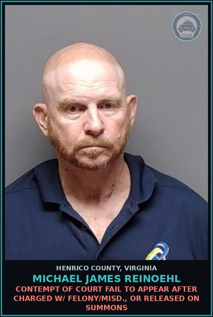 CCW arrest card for Michael James Reinoehl in Henrico County: CONTEMPT OF COURT Disobedience/resistance of an officer of the court, etc.