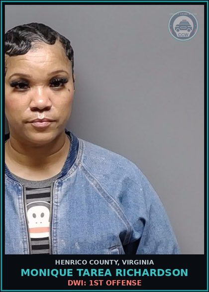 CCW arrest card for Monique Tarea Richardson in Henrico County: DWI: 1ST OFFENSE