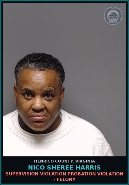 CCW arrest card for Nico Sheree Harris in Henrico County: SUPERVISION VIOLATION Probation violation - Felony