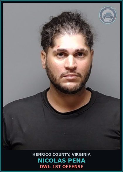 CCW arrest card for Nicolas Pena in Henrico County: DWI: 1ST OFFENSE