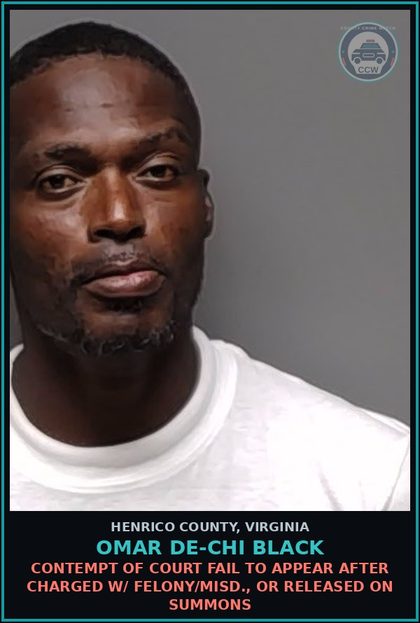 CCW arrest card for Omar De-Chi Black in Henrico County: DRUGS: POSSESS SCH I OR II